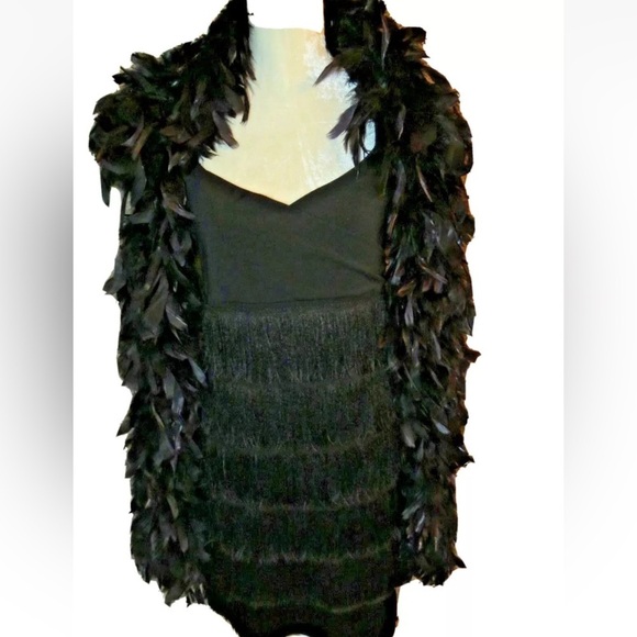 Flapper Costume M Theater Black Fringe Dress Feather Halloween Gatsby Cosplay - Picture 1 of 8